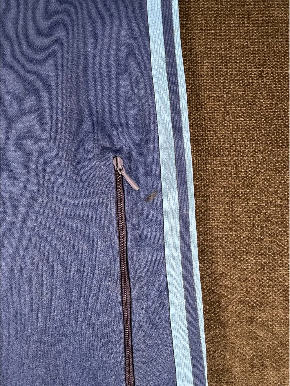 Vintage Adidas Sleeveless Blue Jumpsuit with Light Blue Stripes